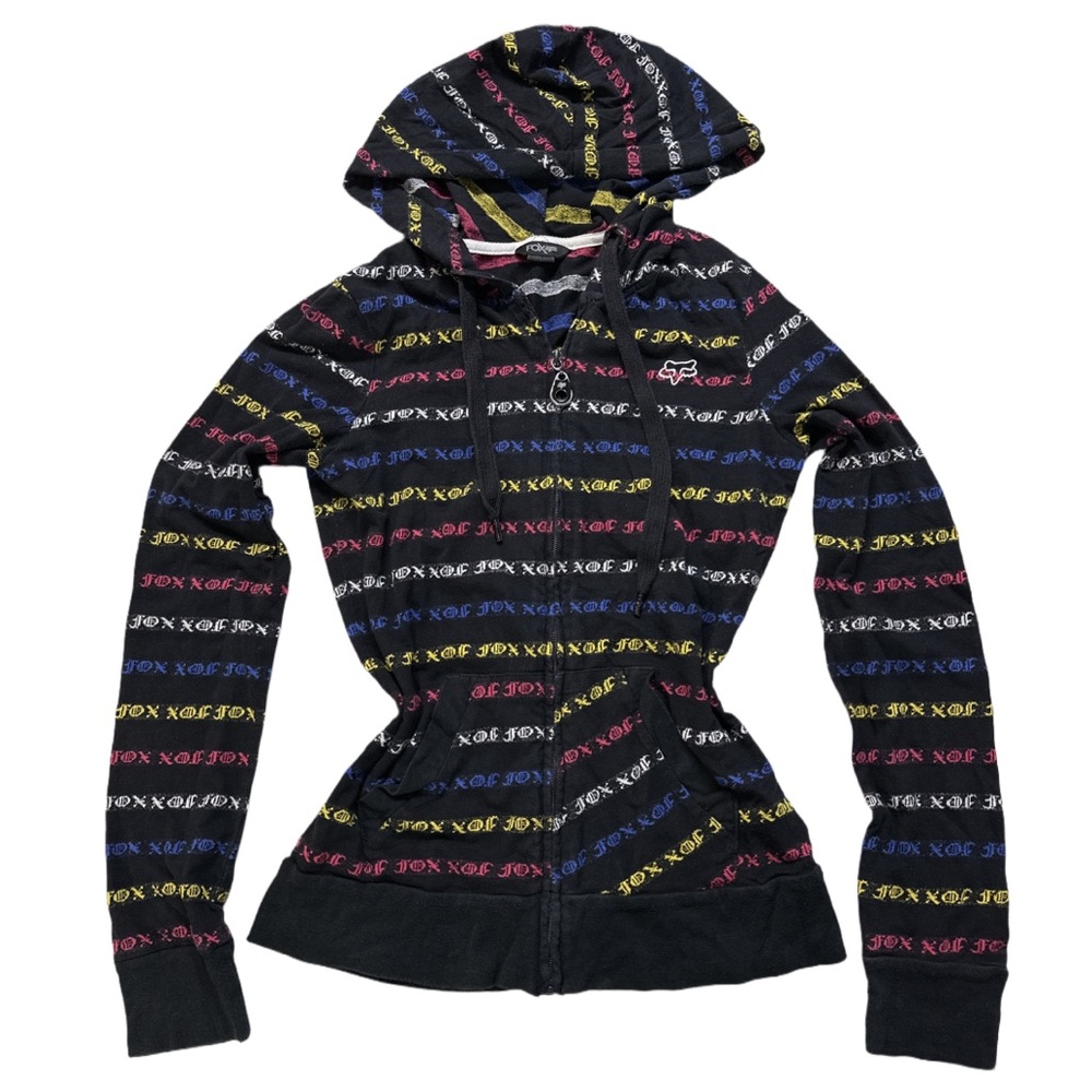 Y2K FOX RACING women's multi colour striped graphic sweater, S.